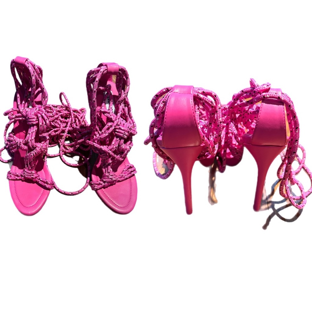 Steve Madden pink with black and white dots tie up heels
Holiday price drop